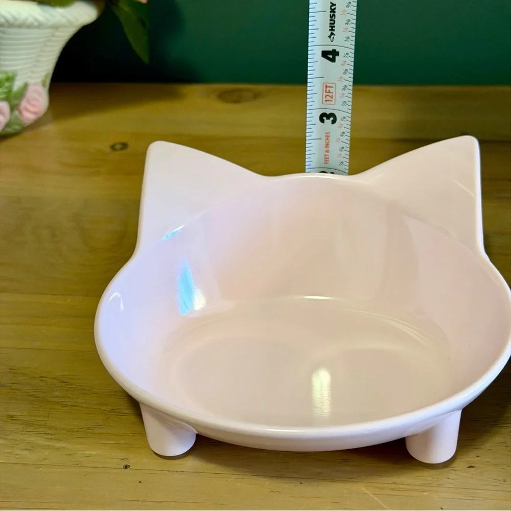 Pastel Cat Bowl Set Raised Kitty Ear Dishes Pink Gray Elevated Feeder Bowls